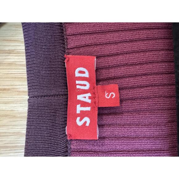 Staud Shoko Rib-Knit Striped Sweater Dress Burgundy Purple Small - Picture 7 of 7